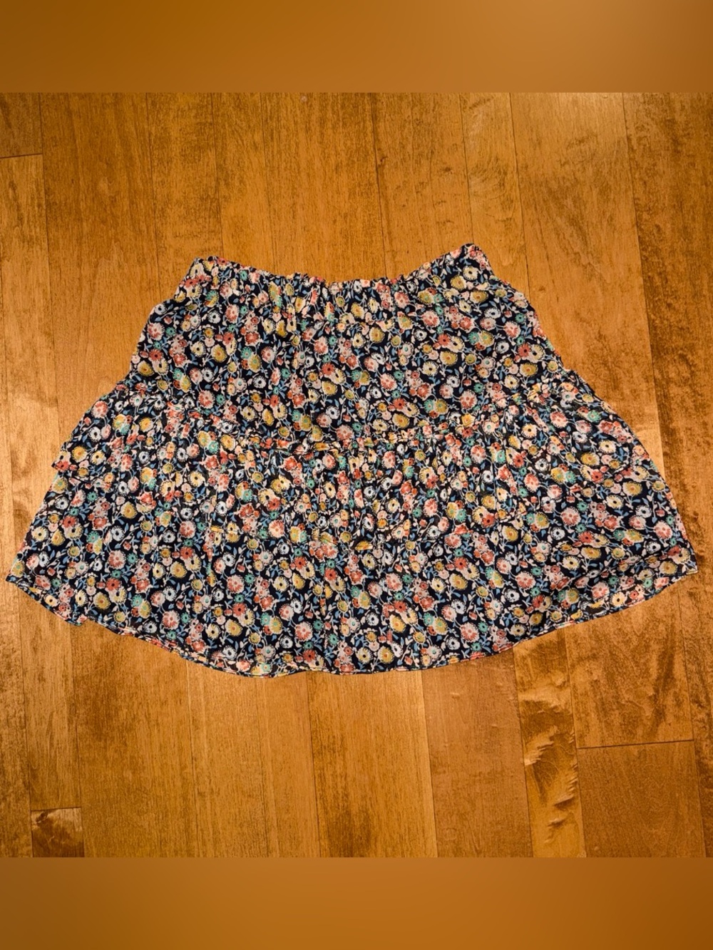 Floral Tiered Mini Skirt in Navy Blue
